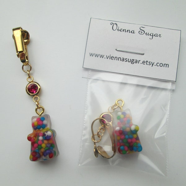 Rainbow Candy Sprinkle Gummy Bear Clip On Belly Ring No Pierce Navel Body Jewelry