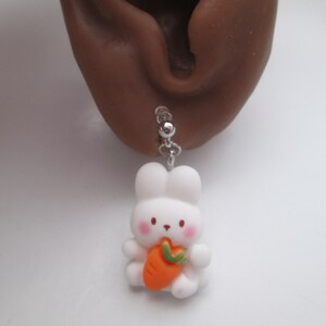 Cute Bunny and Carrot Invisible Clip On Earrings Hinge Back or Metal Free Ear Wire for Sensitive Ears image 5