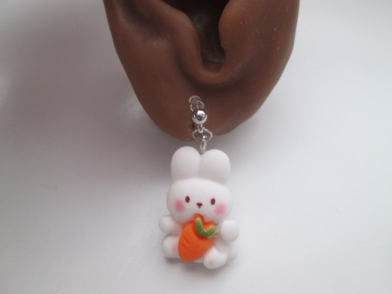 Cute Bunny and Carrot Invisible Clip On Earrings Hinge Back or Metal Free Ear Wire for Sensitive Ears image 5