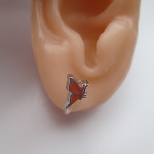 Enameled Orange Butterfly Invisible Clip On Earrings