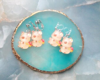 Glow in the Dark Resin Capybara Earrings: Clip On and Pierced Options