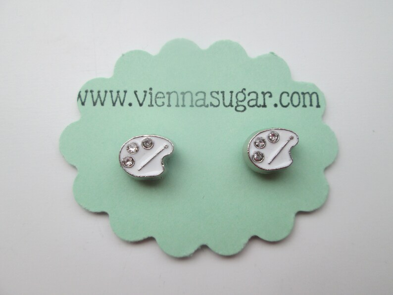 Enameled Artist Palette Magnetic Earrings with Rhinestone Accents