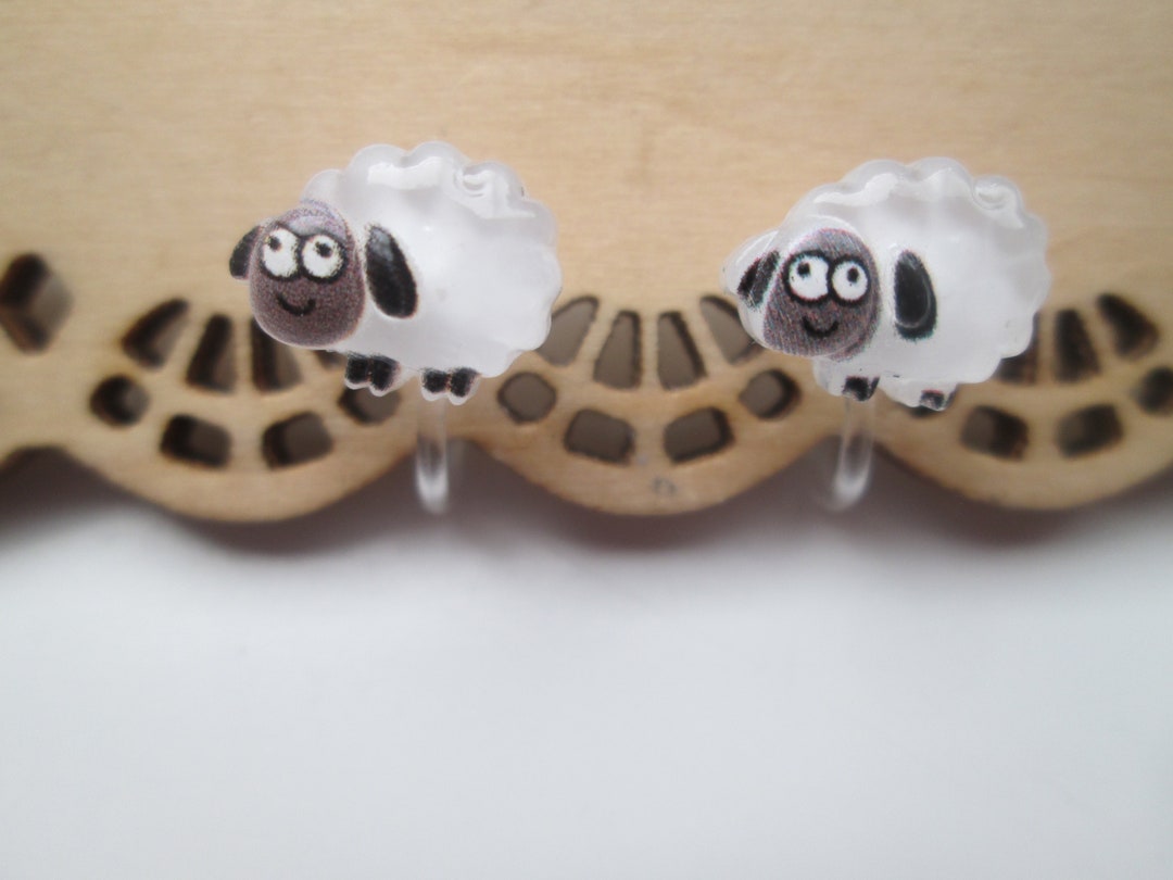 White Cartoon Sheep Invisible Clip on Earrings - Etsy