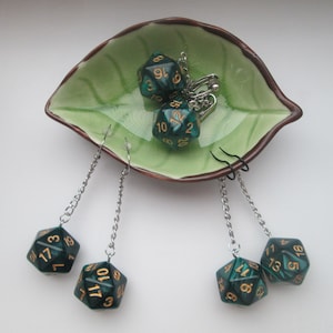Green 20 Sided Dice Dangle Clip On Earrings Metal Free Ear Wire