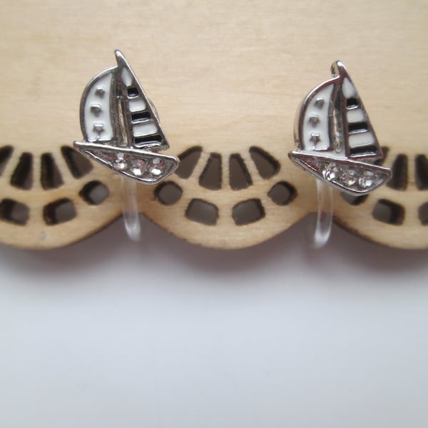 Sailboat Invisible Clip On Earrings Boat Maritime Theme
