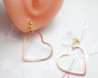Gold Heart Hoop Earrings: Hypoallergenic Clip On or Metal-Free Ear Wire