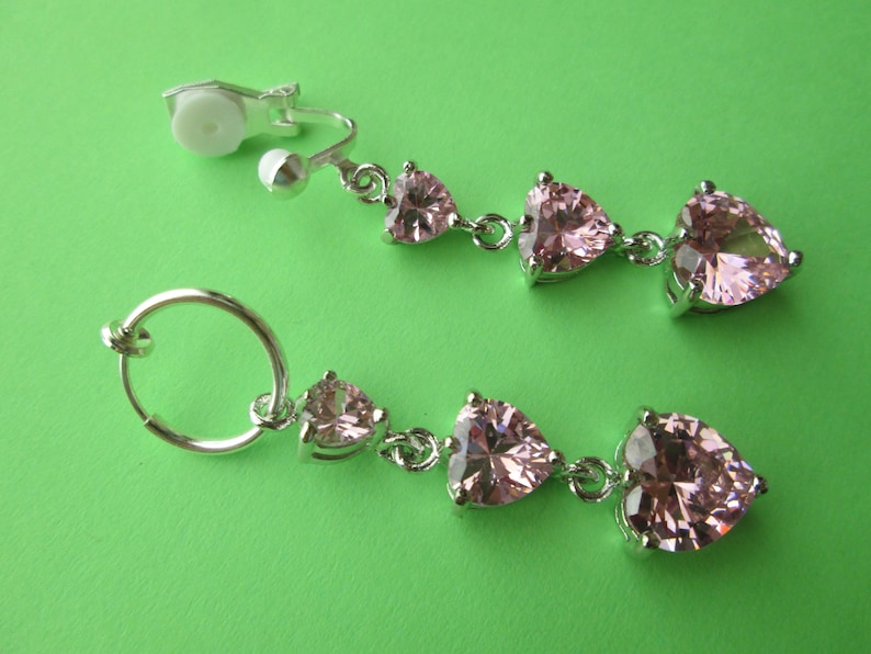 color Stacked Crystals Heart Dangle Clip on Belly Button Ring Fake Navel Piercing Tri