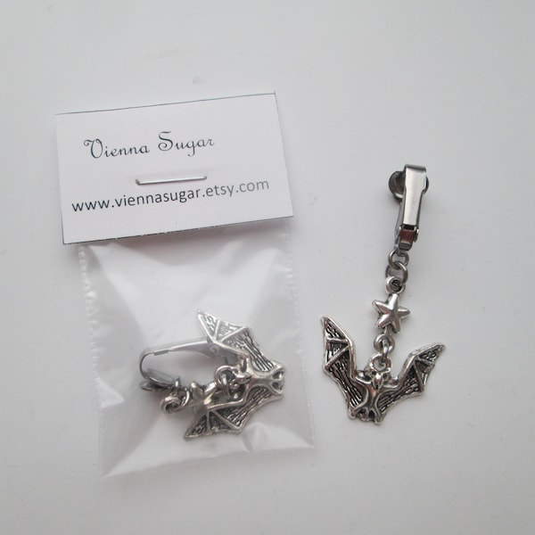 Silver Bat and Star Clip On Dangle Belly Ring Fake Navel Piercing