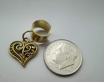Gold Filigree Heart Dangle Earcuff Clip On Earring Ear Cuff