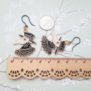 Plague Doctor Clip On Earrings: Enamel Zinc Alloy, Hypoallergenic Option