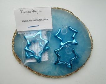 Metallic Blue Star Shaped Hoop Invisible Clip On Earrings No Pierce Design