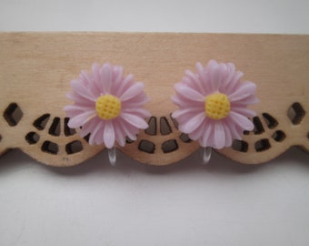 Purple Resin Daisy Flower Invisible Clip On Earrings