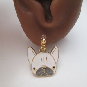 Cute French Bulldog Invisible Clip On Earrings or Hypoallergenic Metal Free Ear Wires for Sensitive Ears