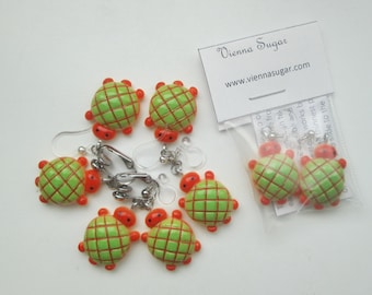 Turtle Melon Pan Invisible Clip On or Metal Free Ear Wire Earrings