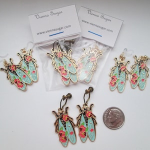 Cicada Insect Invisible Clip On Earrings or Hypoallergenic Metal Free Ear Wires for Sensitive Ears