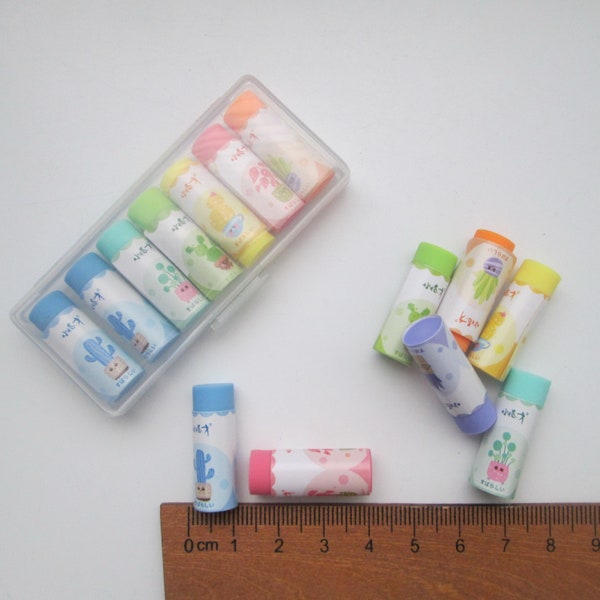 Colorful Mini Eraser Set of 7 Erasers In Clear Plastic Box