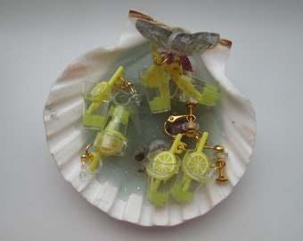 Glow In The Dark Lemonade Drink Invisible Clip On Earrings or Hypoallergenic Metal Free Ear Wire for Sensitive Ears