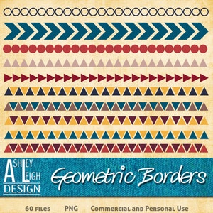 60 Geometric Borders Clipart, Tribal Borders, Chevron, Arrow, Triangle, Circle, Tribal Clipart, Scrapbook Embellishments, Digital Download image 1