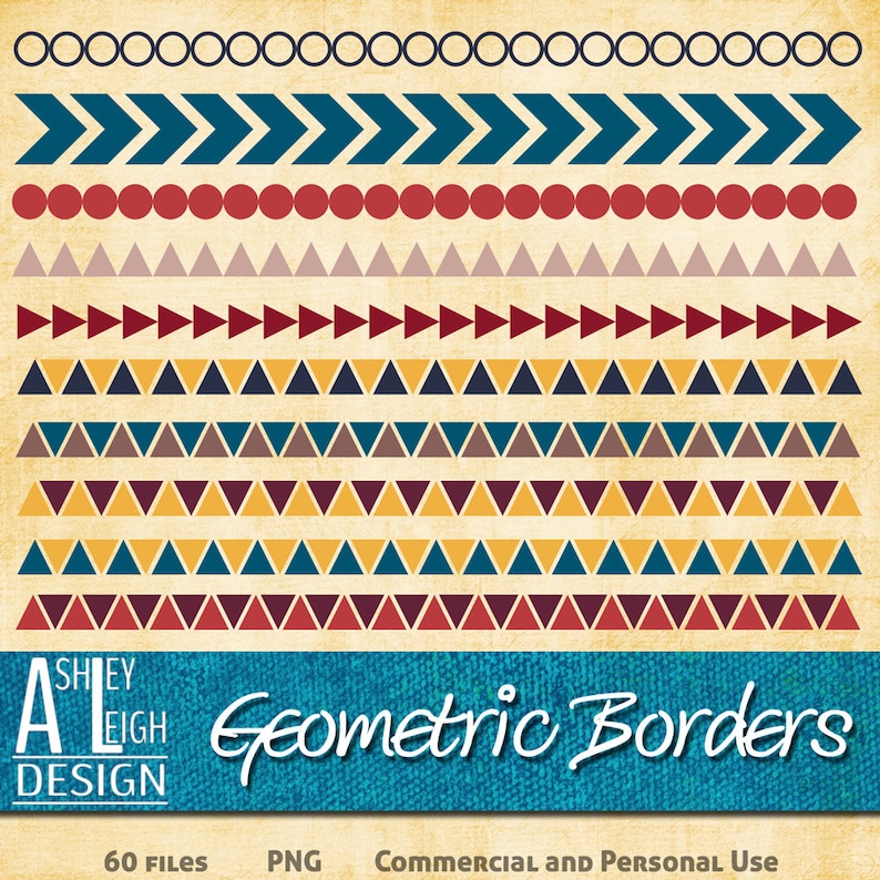 60 Geometric Borders Clipart, Tribal Borders, Chevron, Arrow, Triangle, Circle, Tribal Clipart, Scrapbook Embellishments, Digital Download image 1