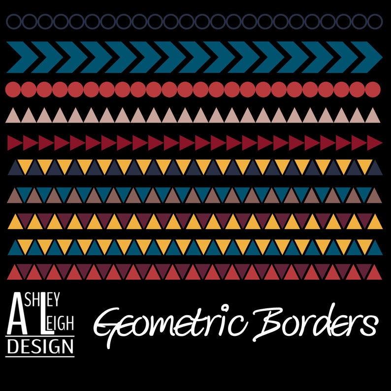 60 Geometric Borders Clipart, Tribal Borders, Chevron, Arrow, Triangle, Circle, Tribal Clipart, Scrapbook Embellishments, Digital Download image 2