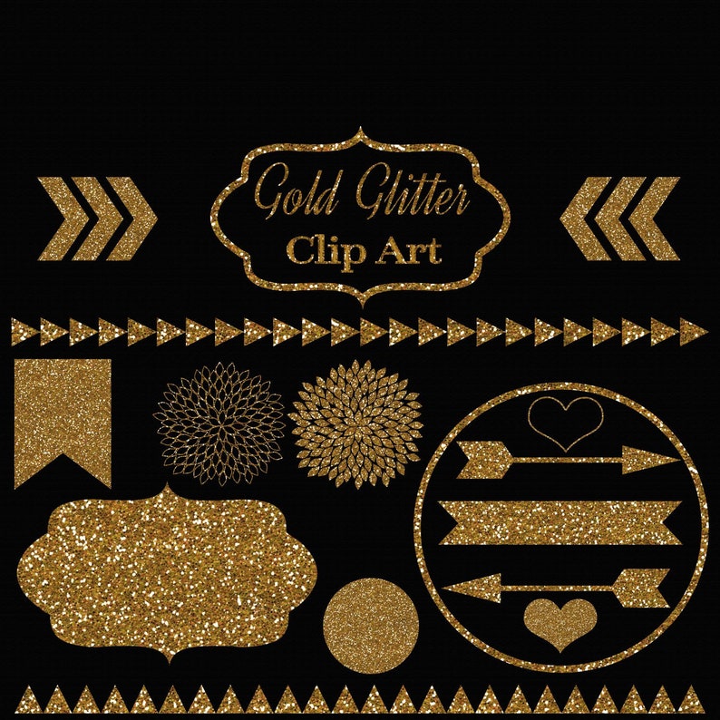 Gold Glitter Clipart for Digital Scrapbooking and More Set of 16