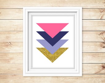 SALE - Geometric Triangle Printable Art, Wall Art, Pink and Gold Art, Triangle Art, INSTANT DOWNLOAD 8"x10" Digital Download