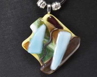 Fused glass pendant 4 with leather and stainless bayonet clasp