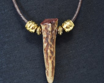 shed antler pendant with leather and metal additions. ap5