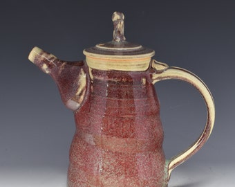 teapot 20 stoneware, copper red glaze, 36 oz one of a kind, unique.