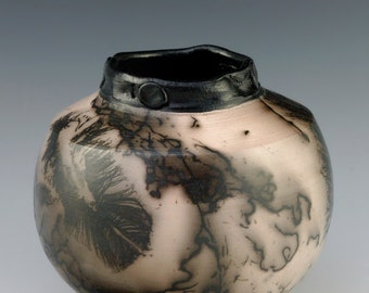 Horsehair raku vessel HH262 stoneware. one of a kind.