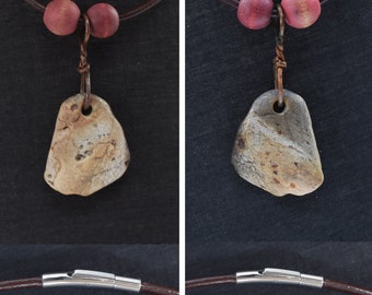 Beach stone pendant 44 cape cod beach stone with leather vintage beads and stainless bayonet clasp