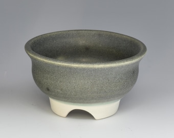 Small, miniature bonsai planter raised foot ring large drain hole one of a kind.