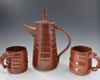 Teapot 21 stoneware set with 2 cups one of a kind.