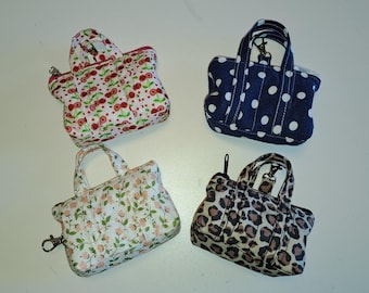 Mini Handbag Keychain Pouch, Quilted Cotton Mini Purse