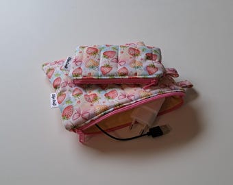 Strawberry Travel Pouch Set - Quilted Organizer Bags