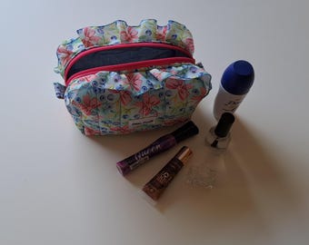 Ruffle Makeup Bag - Quilted Cotton Cosmetic Pouch