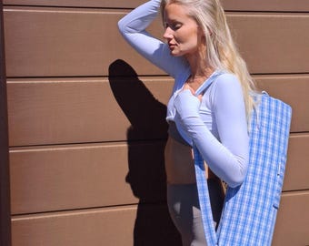 Blue Plaid Yoga Mat Bag