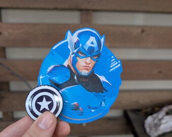 Marvel Rivals Captain America Steve Rogers spray sticker and button pin bundle avengers gaming