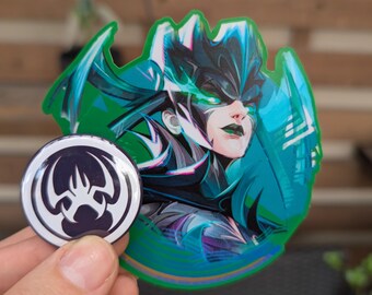 Marvel Rivals hella queen of underworld spray sticker and button pin bundle Asgard gaming