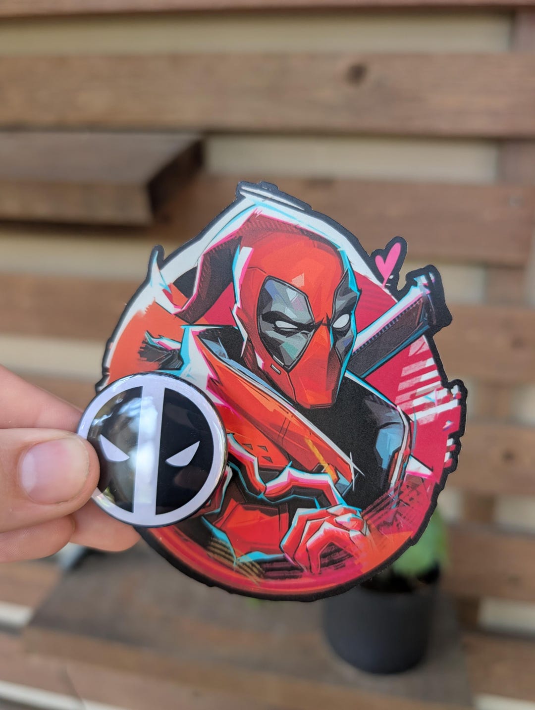 Marvel Rivals Deadpool Spray Water Resistant Sticker and Button Pin ...