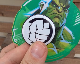 Paquete de pegatinas en aerosol y pin de botón de Bruce Banner Hulk de Marvel Rivals, Avengers Gaming