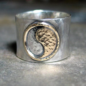 Yin Yang ring sterling silver wide band yoga zen meditation - The Harmony of Balance