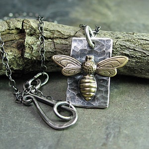 Bee Pendant Necklace Sterling Silver and Brass - Bee My Honey