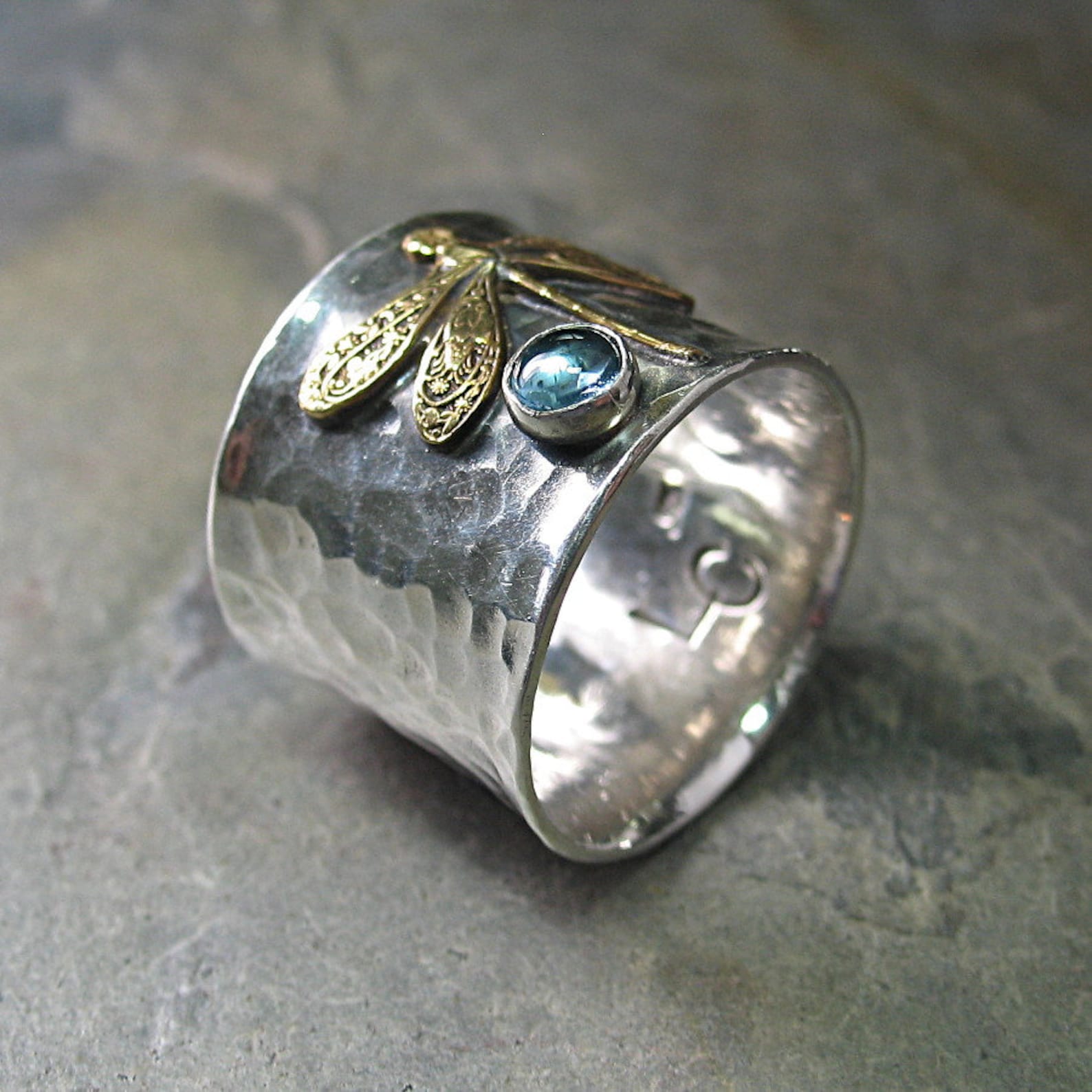 Dragonfly Ring Sz 7.5 Blue Topaz .925 Solid Sterling Silver Bali Christmas Gift