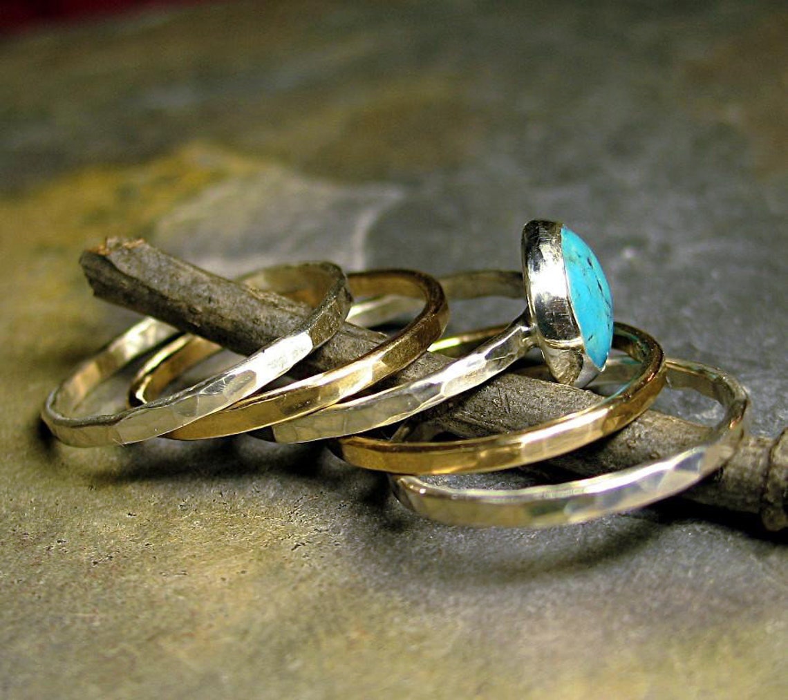 Turquoise Stacking Rings Stackable Rings Gold Silver Mixed - Etsy
