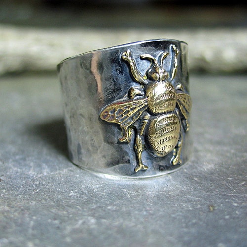 Bee Ring Bumblebee Honeybee Insect Sterling Silver Wide Band - Etsy