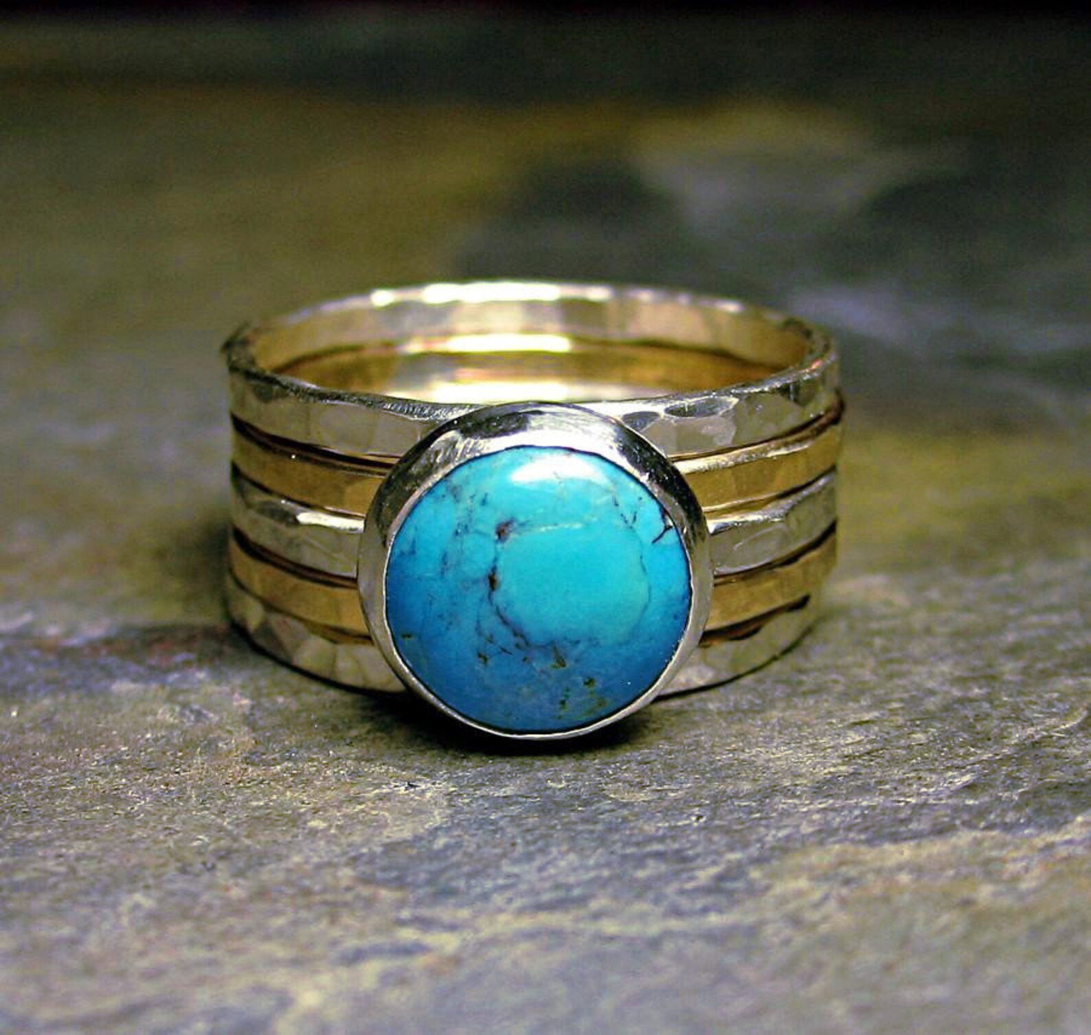 Turquoise Stacking Rings Stackable Rings Gold Silver Mixed - Etsy