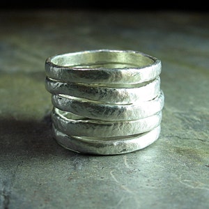 Rustic stacking ring fine silver satin textured minimalist wedding ring  - Summerlight