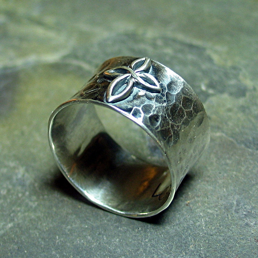 Cross Ring Sterling Silver Wide Band Hammered Christian - Etsy
