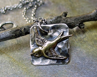 Bird Pendant, Bird Necklace, Swallow pendant, sparrow pendant, Sterling Silver, nature jewelry - Soaring Free